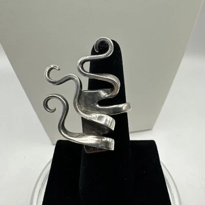 "Increíble anillo de horquilla ajustable hecho artesanalmente plateado talla 7,5""" Foto 1 de 4