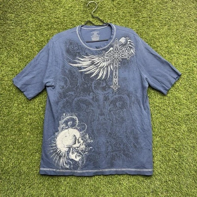 Camisa Térmica Y2k Para Hombres 2XL Manga Corta Alas Calavera 00s 2000s Corte Cruz Foto 1 de 4