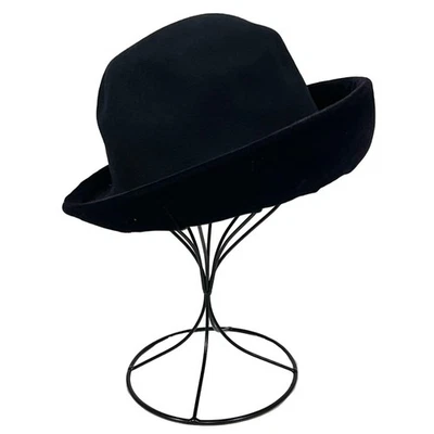 Women’s Black Wool Felt Hat Made in Italy Cloche-Style Fedora Rolled Brim - Image 1 of 4