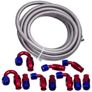 20ft -8an Ptfe Stainless Steel Braided Gas Oil Line Hose An8 Fitting Ends  Black - Bild 1 von 11