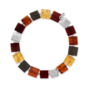 Pulsera elástica de ámbar báltico con tres colores y discos de plata esterlina - Imagen 1 de 1