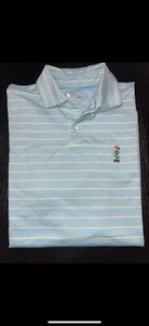 F&G Tech Mens Medium Teal Blue Striped Thorny Lea Short Sleeve Golf Polo Shirt - Picture 1 of 3