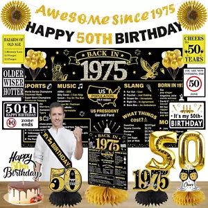 1975 50Th Birthday Decorations for Men Women, Black Gold Happy 50 Years Old Birt - Picture 1 of 12
