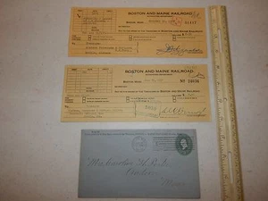 BOSTON AND MAINE RAILROAD MAIL ENVELOPE 1900 TREASURER 2 CHECKS 1937 1942 - Picture 1 of 4