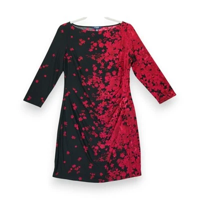 Vestido vaina floral para mujer Chaps negro y rojo talla grande manga 3/4 Foto 1 de 4