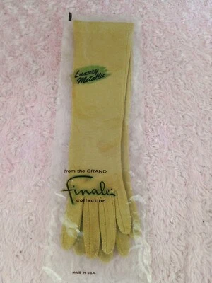 Vintage Novo estoque antigo dourado metálico luvas longas Opera tamanho 7 Grande Finale - Imagem 1 de 3