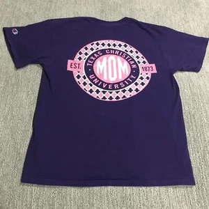 TCU Champion T Shirt Women's Medium Purple Texas Christian University Mom Logo - Picture 1 of 12