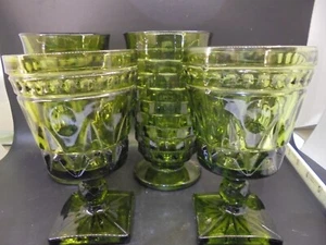 Indiana Glas Avocado Grün Kubistisch Muster Fuß Gläser - Bild 1 von 5