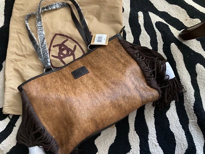 Nuevo Bolso de Mano Ariat Scarlett Cabello de Becerro Frontal Doble Asa y Flecos Ancho, Marrón Foto 1 de 4