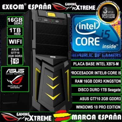 Ordenador Gaming Pc Intel i5 16GB DDR4 1TB GT710 2GB WIFI Windows 10 Sobremesa - Imagen 1 de 4