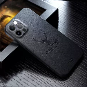 For iPhone 16 15 14 Pro Max 12 11 13 X Elk Deer Leather Silicone Soft Case Cover - Picture 1 of 18