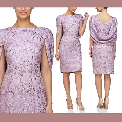 NWT $268 JS Collections [ 8 ] Jordan Column Cape Back Dress in Lavender #J140 - Image 1 of 4