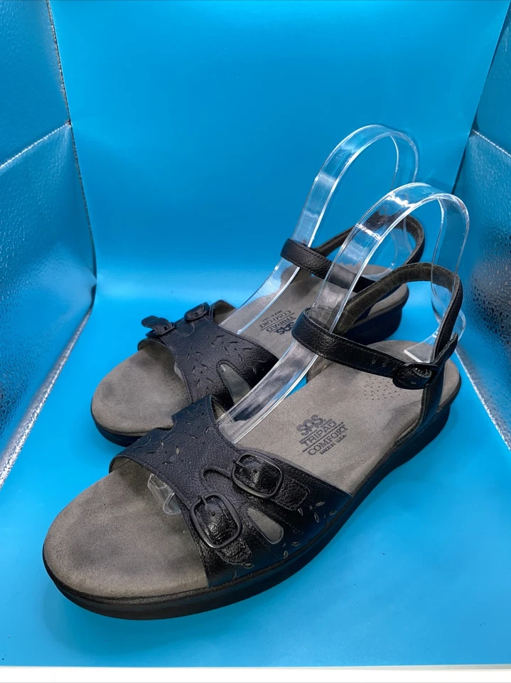 Women’s Tripad Comfort SAS Duo-Buckle Sandal, Sz. 9.5S, Black w/Gray Foot Pad. - Image 1 of 4