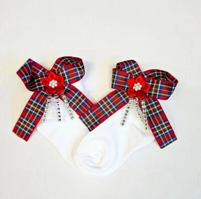 Baby girls Tartan ribbon bow socks - red - Christmas - Image 1 of 4