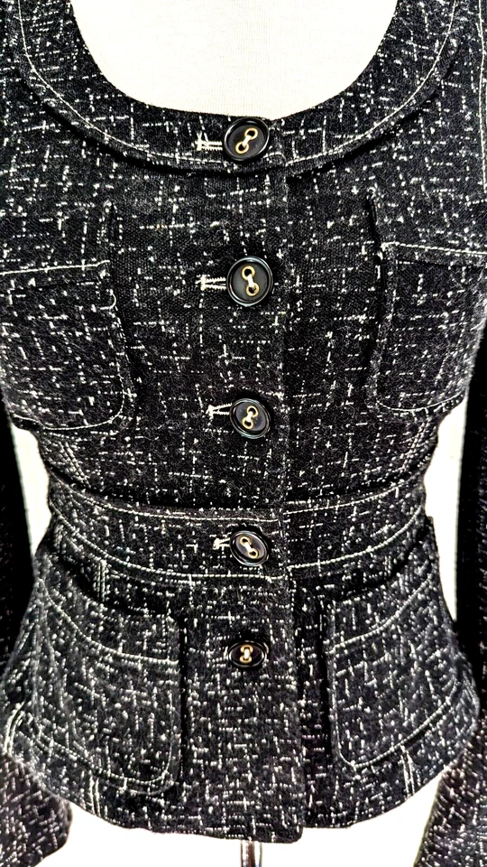 Blazer para mujer CYNTHIA STEFFE mezcla de lana negro blanco chaqueta EE. UU. talla 2 usado en excelente estado * Foto 1 de 4