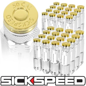 SICKSPEED 32 CHROME STEEL OFF ROAD 80MM LUG NUTS 24K GOLD .50 CAL BULLETS 14X1.5 - Picture 1 of 1
