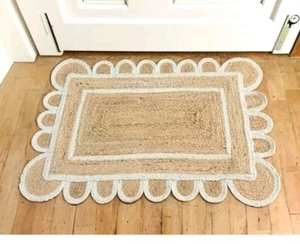 Scalloped Home Decor Braided Bohemian Jute Classic Quality Made Natural Hand ... - Picture 1 of 3