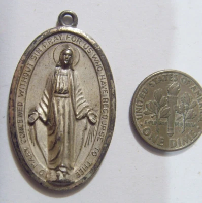 Старинный католический Святой чудесной Марии большой 37 мм религиозный кулон 53439 - Изображение 1 из 4