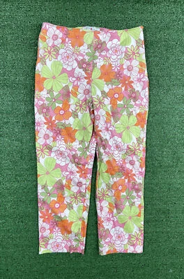 Saks 5th Avenue Real Clothes Pink Floral Side Zip Pants Womens Size 10 - Image 1 of 3