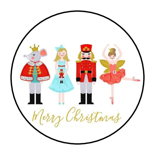 30 1.5" CHRISTMAS NUTCRACKER FAVOR LABELS ROUND STICKERS ENVELOPE SEALS - Image 1 of 1