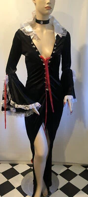 Шарады Дракула Хэллоуин черный бархат кружева длинное платье длинный Bell рукава L - Изображение 1 из 4