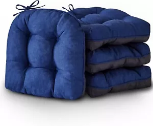 Comfortable Tufted Chair Pads with Ties - Indoor Cushions, Navy Blue, 4-Pack - Picture 1 of 9