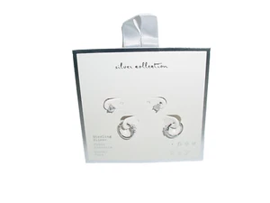 A New Day 2 Pair Earrings Sterling Silver Cubic Zirconia Nickel Free - Picture 1 of 1
