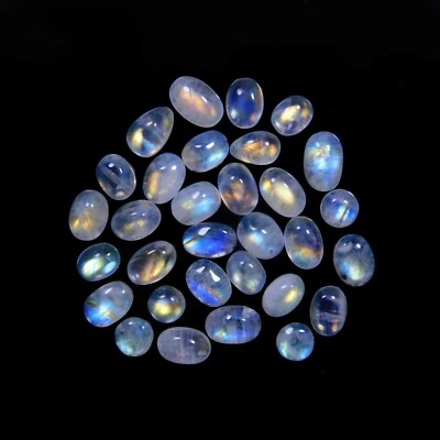 31 Pcs 36 Cts Natural Rainbow Moonstone Gemstone Cabochon Lot 4x6-5x8mm#14053 - Image 1 of 4