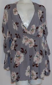 Charlotte Russe Gray Floral Long Sleeve Romper Shorts Junior Women's Size L NWT
