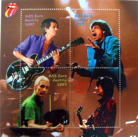 Austria 2003 The Rolling Stones Stamps Mick Jager Keith Richards Sheet of 4  MNH Cover