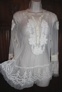 Sundance lace top M/L/12/14 ivory embroidered victorian inspired romantic - Picture 1 of 11