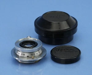 LEICA LEITZ 35MM ELMAR F3.5 CROMO TORNILLO MONTAJE LTM SM LENTE + TAPA + CONTENEDOR ¡BONITO! - Imagen 1 de 5