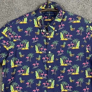 Polo Ralph Lauren Shirt Mens Large Button Up Classic Fit Flamingo Hawaii Resort - Picture 1 of 10