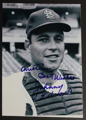 约翰尼·爱德华兹红雀队辛辛那提红人队亲笔签名签名 4x5 照片 — 第 1/2 张图片