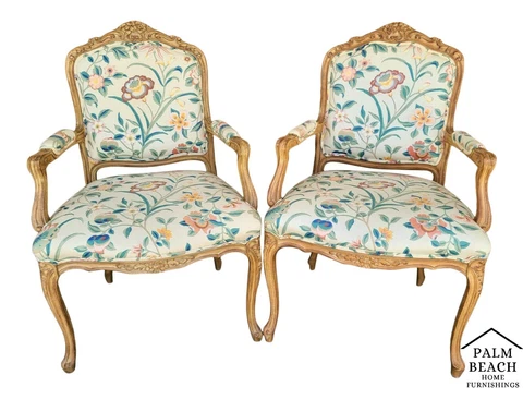 (2) Vintage French Provincial Louis XV Style Italian Arm Chairs by Chateau d'Ax Cover