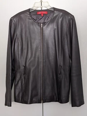 Mujer Chaqueta de cuero marrón con cremallera frontal completa de Anne Klein Foto 1 de 4