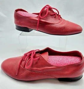 American Apparel Red Leather Lace Up Classic Oxford Tap Shoes size 5 Pre O - Picture 1 of 8