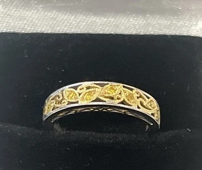 ANILLO de filigrana diamante oro blanco y amarillo 18K de diseñador SIMON G TALLA 4,75 Foto 1 de 4