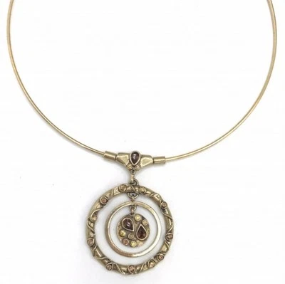 Lia Sophia Circulate Brown/Orange/Yellow Crystal Stones Gold Tone Necklace - Image 1 of 3