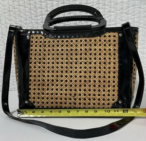 White House Black Market Bamboo Woven Patent Leather Tote Satchel Bag Purse - Picture 1 of 12