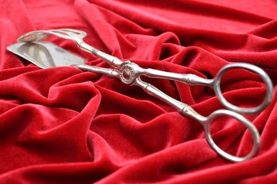 Pinças tesoura prato prata vintage, alças em forma de bambu, feitas na Itália - Imagem 1 de 4