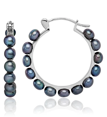925 Sterling Silver 4mm Black Button Freshwater Cultured Pearl Round Medium ... - Image 1 of 4