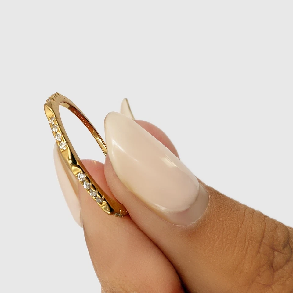 Anillo de oro de 18 quilates con púas de diamantes de plata 925, banda estriada anillo llamativo EE. UU. 6 (Reino Unido L) Foto 1 de 4