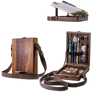 Handgefertigte Künstler-Kuriertasche aus Holz Pinsel Aufbewahrungsbox dunkelbraun 9,65 x 7,48 Zoll - Bild 1 von 10