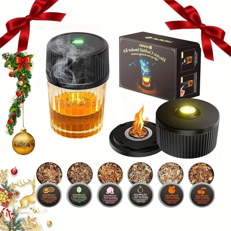Kit ahumador de whisky eléctrico 2025 actualizado, recargable ahumador de cóctel 4 luces Foto 1 de 4