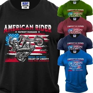 Camiseta Para Hombre Divertida Bandera Americana Calavera Montar Manga Corta EE. UU. Gráfico Regalo Camiseta - Imagen 1 de 12