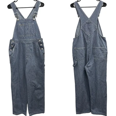 Gap VTG Y2K Blue White Hickory Stripe Denim Overalls Railroad Workwear Utility - Image 1 of 4