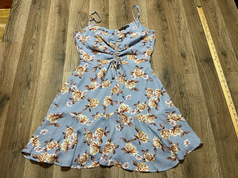 Vestido Tres Corazones Rosa, Para Mujer Talla Pequeña, Azul Rosa Blanco, Floral, Cuello en V Foto 1 de 4