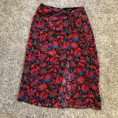 Rag & Bone Amber twist Front Floral print silk crepe midi skirt Red Sz 8 - Image 1 of 4