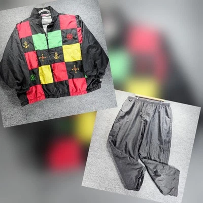 Vtg Maggie Barnes Track Suit Women 3X Black Nautical Windbreaker Jogger Pants - Image 1 of 4